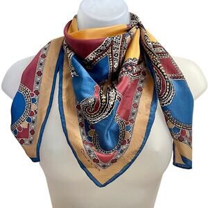 Oscar de la Renta Vintage Colorful Paisley Baroque Silk Charmeuse Square Scarf